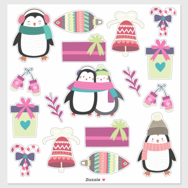Super niedliches Weihnachts-Set mit Pinguinen Aufkleber (Blatt)