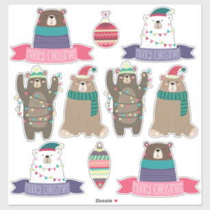 Super niedliches Weihnachtsbären-Set Aufkleber