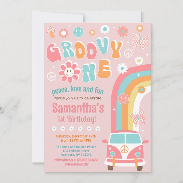 Super One Boho Retro 1er Anniversaire Invitations (Devant)