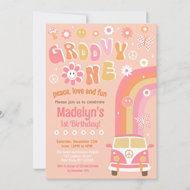 Super One Boho Retro Invitations d'anniversaire (Devant)
