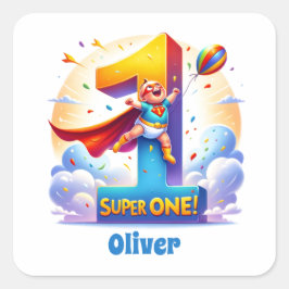 Super 'One' - [Name]'s Heroic Year Quadratischer Aufkleber