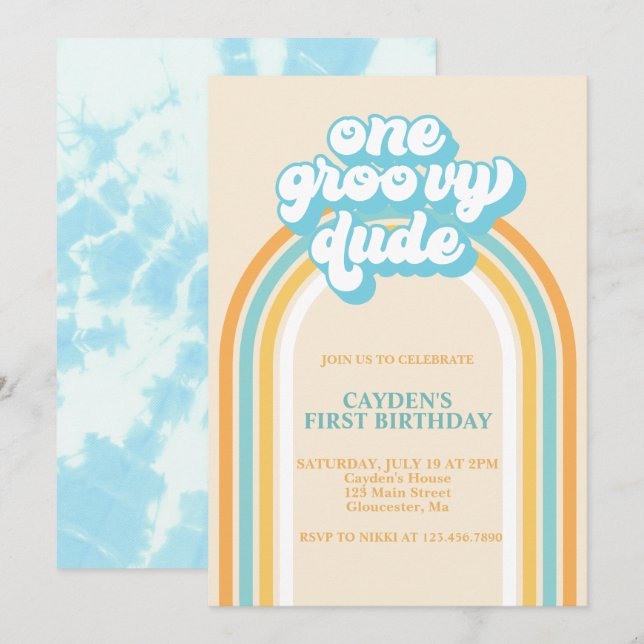 Super One Retro Boy Invitation d'anniversaire (Devant / Derrière)