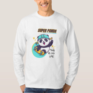 Super Panda Skateboard Langschläfchen T-Shirt