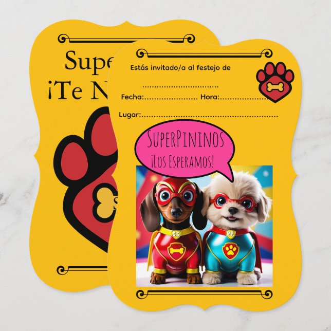 “Super Perritas al Rescate: ¡A festejar! Einladung (Vorne/Hinten)