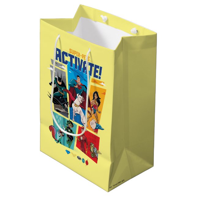 Super-Pets & Justice League - Aktivieren! Mittlere Geschenktüte (Vorderseite Schrägansicht)