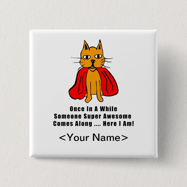 Super Phantastische Orangenkatze mit rotem Kaps Button (Vorderseite)