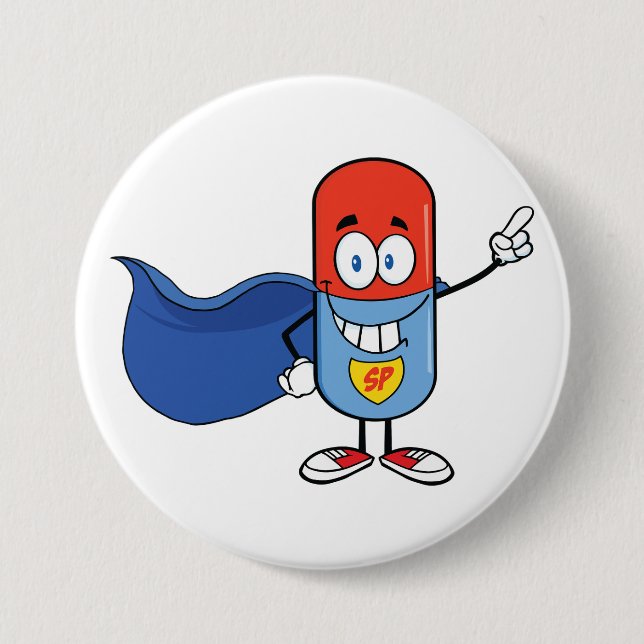 Super Pill Cartoon Hero Character Button (Vorderseite)