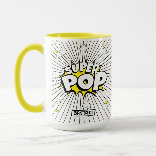 SUPER POP! Fun Superhero Personalized Pun  Tasse (Links)