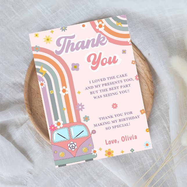 Super Retro Daisy Rainbow Birthday Carte de remerc (Créateur téléchargé)