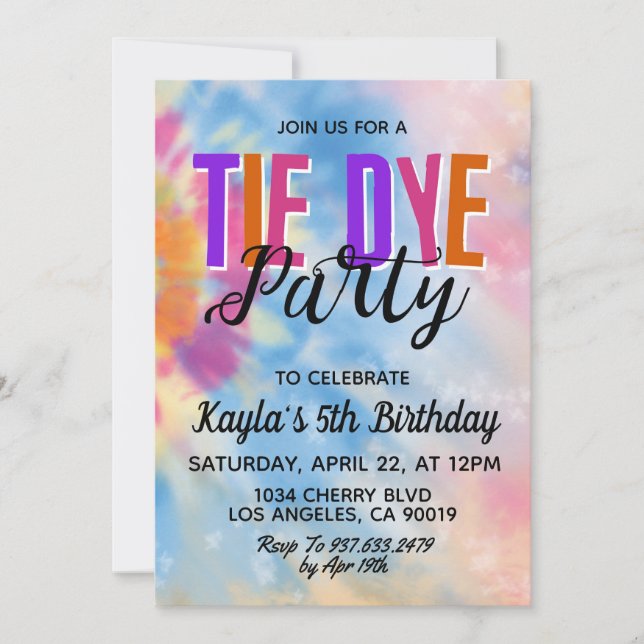 Super Retro Tie Dye Invitation Anniversaire (Devant)