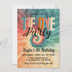 Super Retro Tie Dye Invitation Anniversaire
