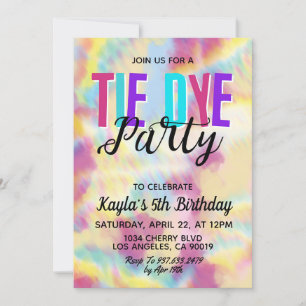 Super Retro Tie Dye Invitation Anniversaire