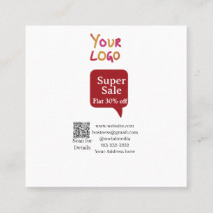 Super Sale Geschäft Rabatt Scan QR Code Details Quadratische Visitenkarte