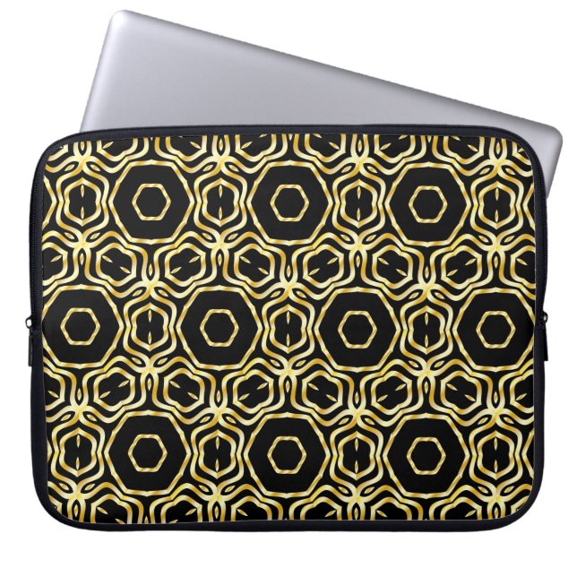 Super Schöne nahtlose Blume in Schwarz und Gold Laptopschutzhülle (Vorderseite)
