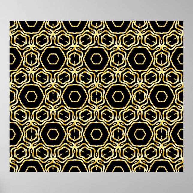 Super Schöne nahtlose Blume in Schwarz und Gold Poster (Vorne)