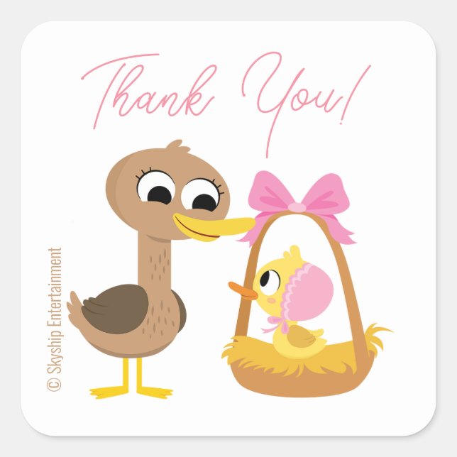 Super Simple | 5 Little Ducks Girl Babydusche Quadratischer Aufkleber (Vorderseite)