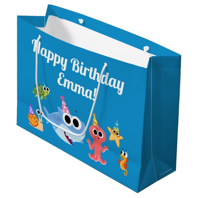 Super Simple | Finny the Shark Confetti Birthday Große Geschenktüte (Vorderseite Schrägansicht)