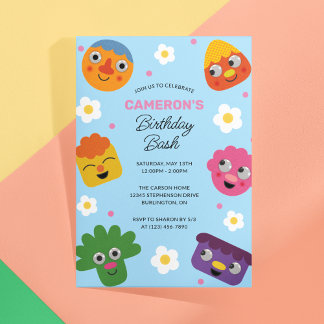 Super Simple | Noodle & Pals Blue Floral Geburtsta Einladung