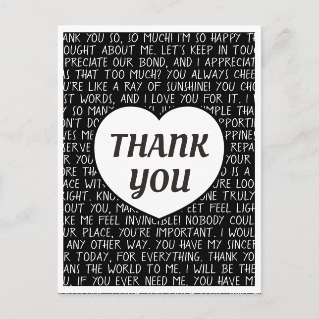 Super Sincere Black and White Vielen Dank Postkarte (Vorderseite)