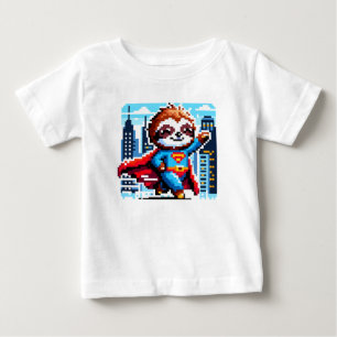Super Sloth Funny Pixel Art Hero CityScape Design Baby T-shirt