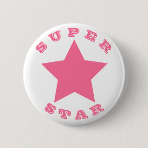 SUPER STAR   Big Hot Pink Star Button