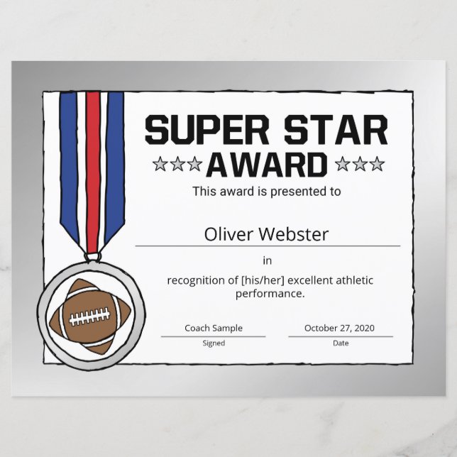 Super Star Football Player Award Fußball Award (Vorderseite)