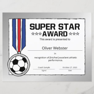 Super Star Fußball Player Award Fußball-Zertifikat