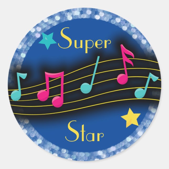 Super Star Musiknoten Klassischer Round-Aufkleber Runder Aufkleber (Vorderseite)