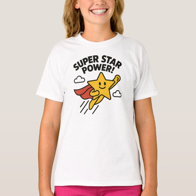 Super Star Power Cute Yellow Hero Design T-Shirt (Vorderseite)