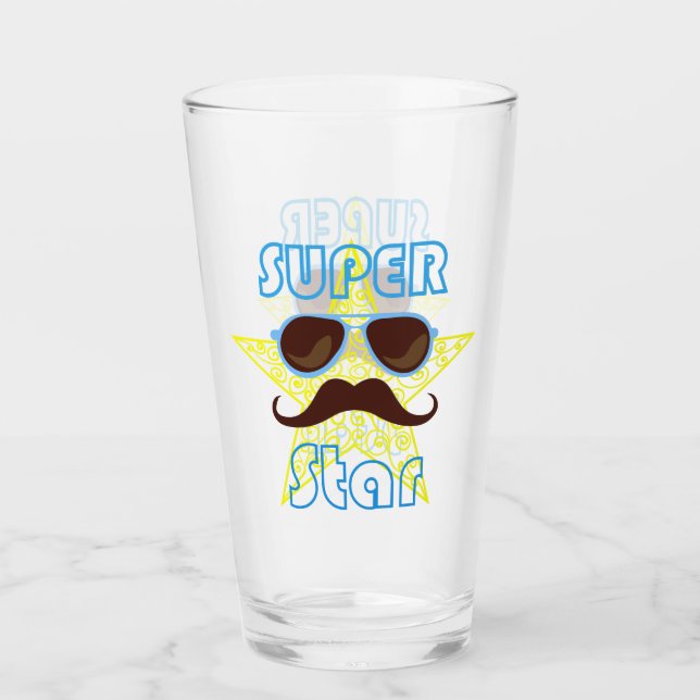 Super Star with sunglasses and mustache Glas (Vorderseite)