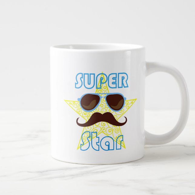 Super Star with sunglasses and mustache Jumbo-Tasse (Rechts)