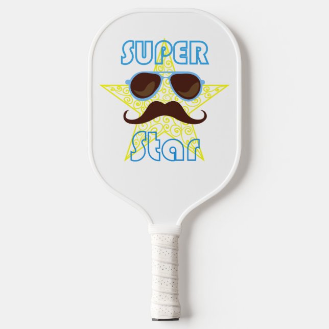 Super Star with sunglasses and mustache Pickleball Schläger (Vorderseite)