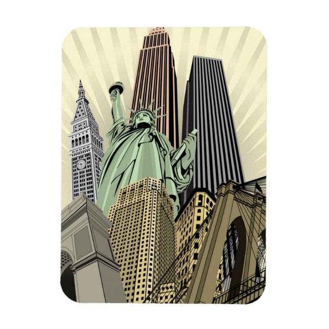 Super Stylisierte Cityscape NYC Magnet (Vertikal)