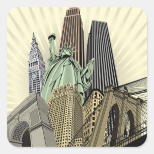 Super Stylisierte Cityscape NYC Quadratischer Aufkleber