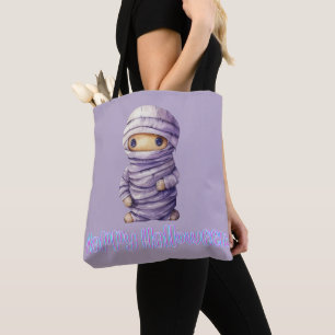 Super süße lila und weiße Mumie Frohes Halloween Tasche