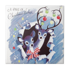 Super süßes Vintages blaues Ren-Weihnachten Fliese