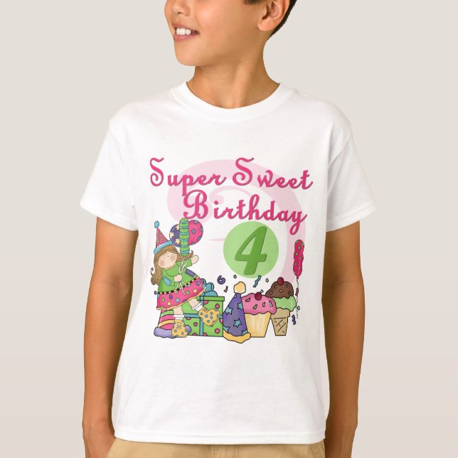 Super Sweet 4. Geburtstag T - Shirt und Geschenke (Vorderseite)