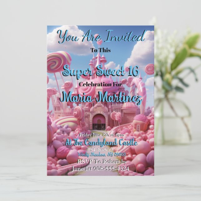 Super Sweet Candyland Sweet 16 Einladungen (Stehend Vorderseite)