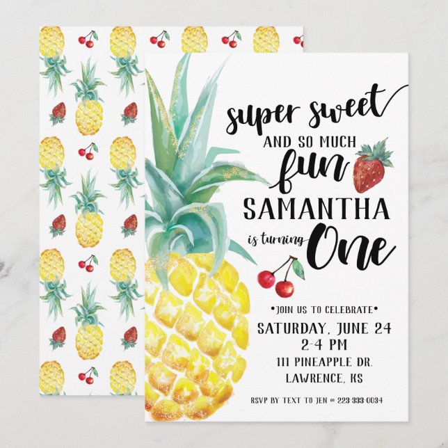 Super Sweet Fruit Erster Geburtstag Einladung (Vorne/Hinten)