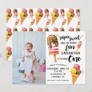 Super Sweet Ice Cream Erster Geburtstag Einladung