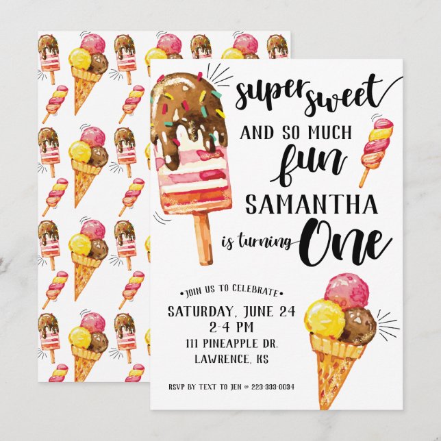 Super Sweet Ice Cream Invitation premier anniversa (Devant / Derrière)