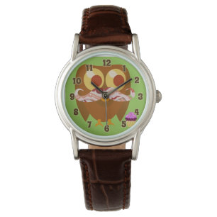 Super Trendy Bacon Mustache Owl Armbanduhr