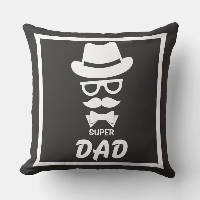 Super-Vater-Gesicht mit Mustaches, Hut, Sonnenbril Kissen (Vorderseite)