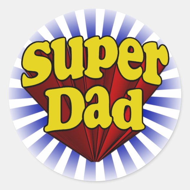 Super Vater, Superheld Rot/Gelb/Blau Runder Aufkleber (Vorderseite)