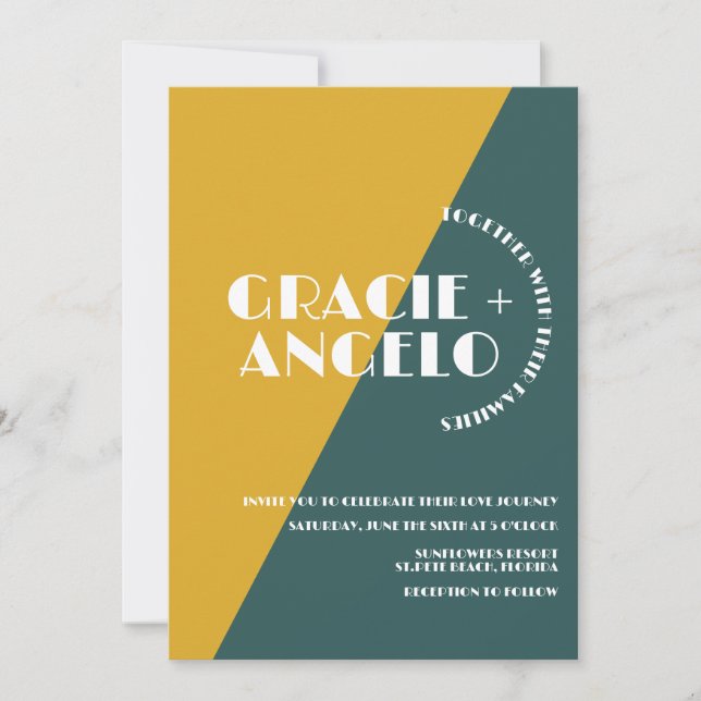 Super vert moutarde deux tons Faire-part de mariag (Devant)