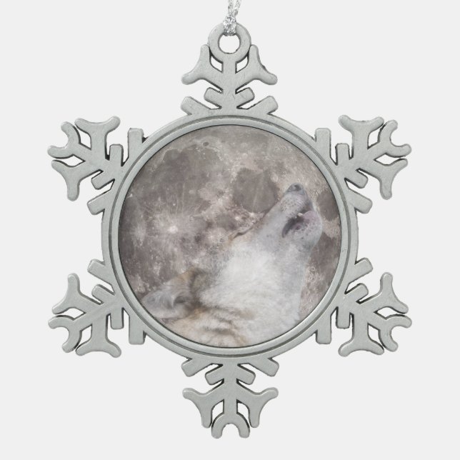 Super Wolf Moon Schneeflocken Zinn-Ornament (Vorderseite)
