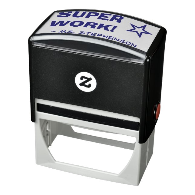 "SUPER WORK!" + Teacher Name Kautschuk Briefmarke Permastempel (Produkt)