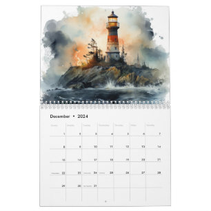 Superbe aquarelle phare 12 mois Calendrier