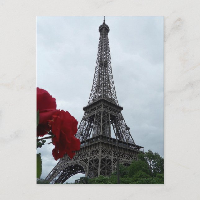 Superbe carte postale Tour Eiffel Roses rouges (Devant)