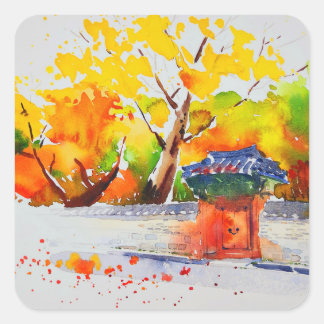 Superbe décors d'automne autocollant aquarelle